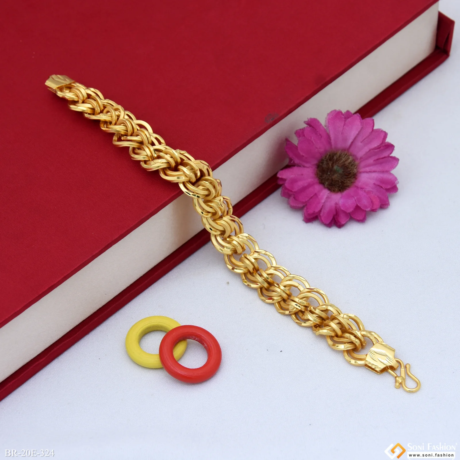 Ring Into Ring Gold Plated Link Bracelet for Men - Style E324 - Image 3
