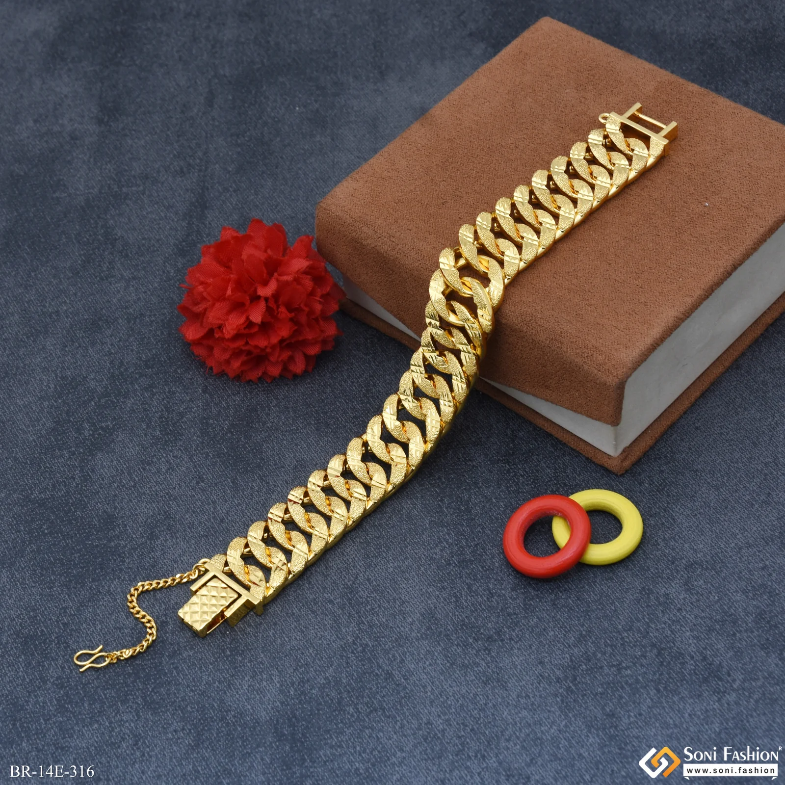 Link Bracelet Excellent Design Gold Plated Bracelet for Men - Style E316 - Image 3