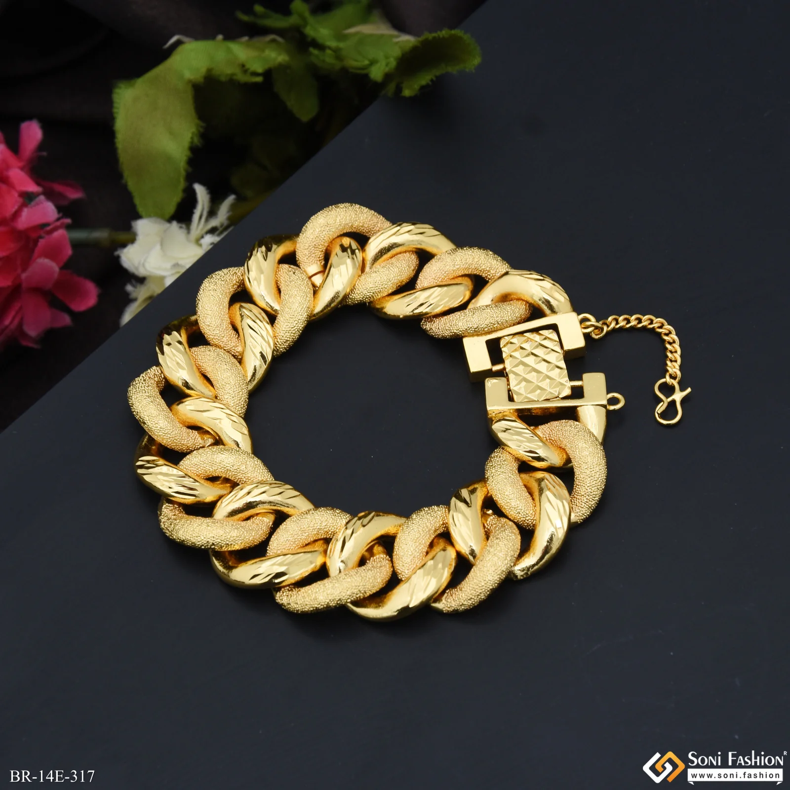 Link Bracelet Trending Design Gold Plated Bracelet for Men - Style E317 - Image 2
