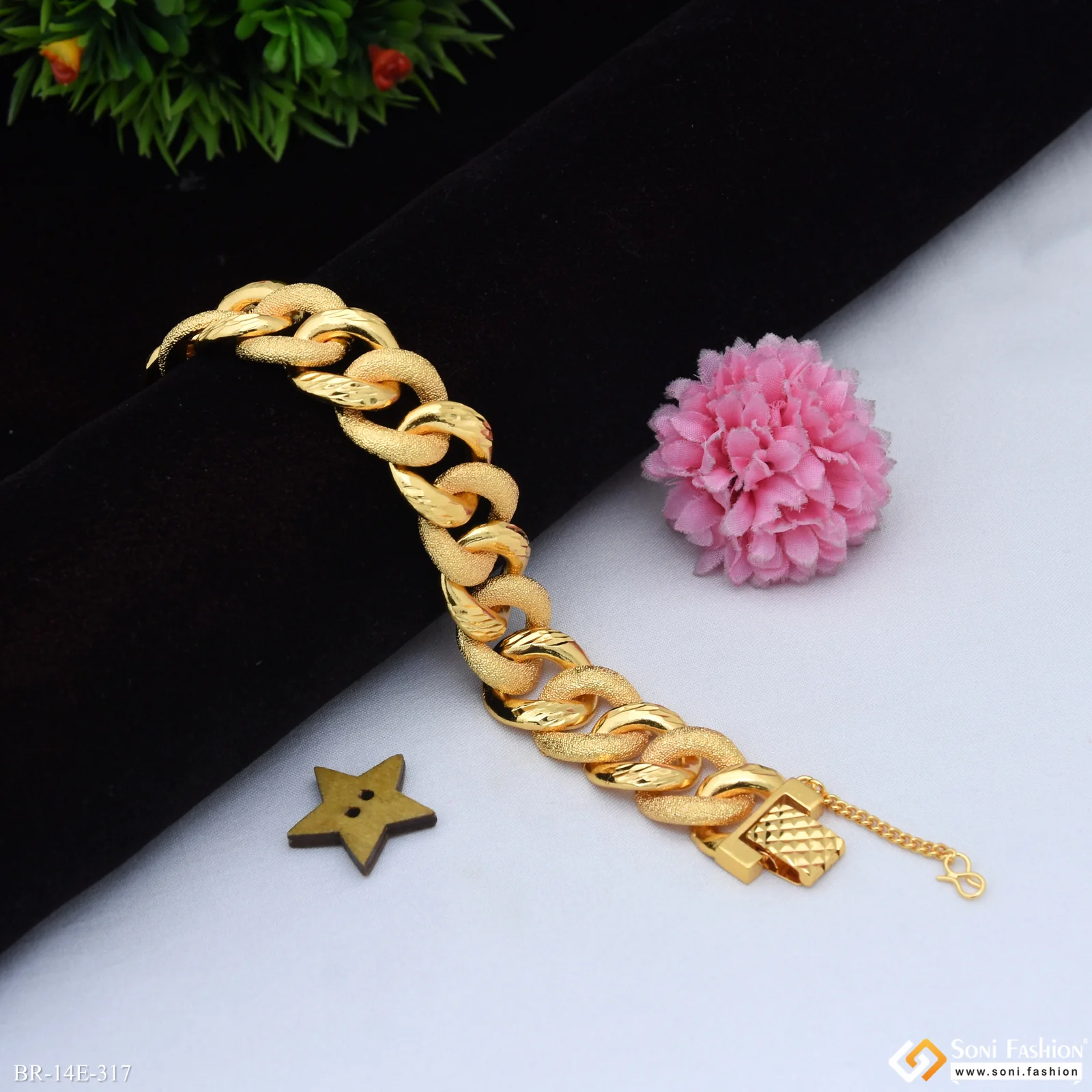 Link Bracelet Trending Design Gold Plated Bracelet for Men - Style E317 - Image 4