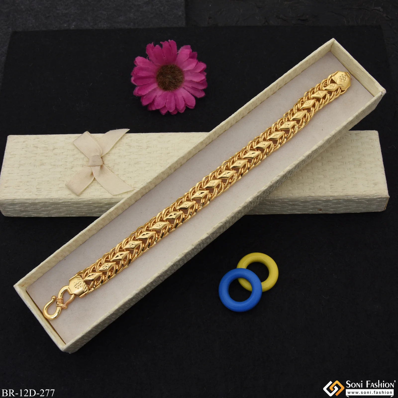 Link Finely Detailed Design Gold Plated Bracelet for Men - Style D277 - Image 5