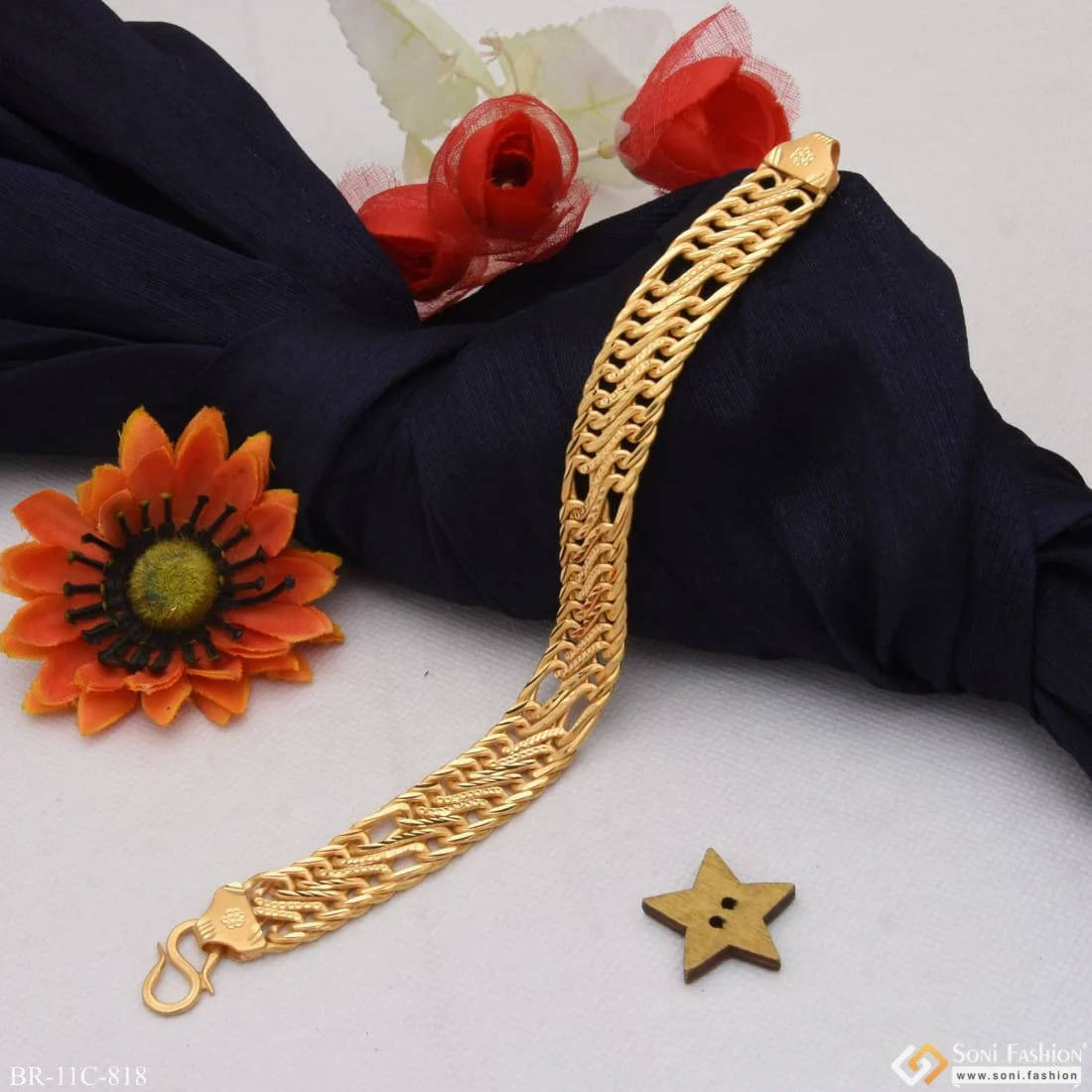 Linked Superior Quality Gorgeous Design Gold Plated Bracelet for Men - Style C818 - Image 3