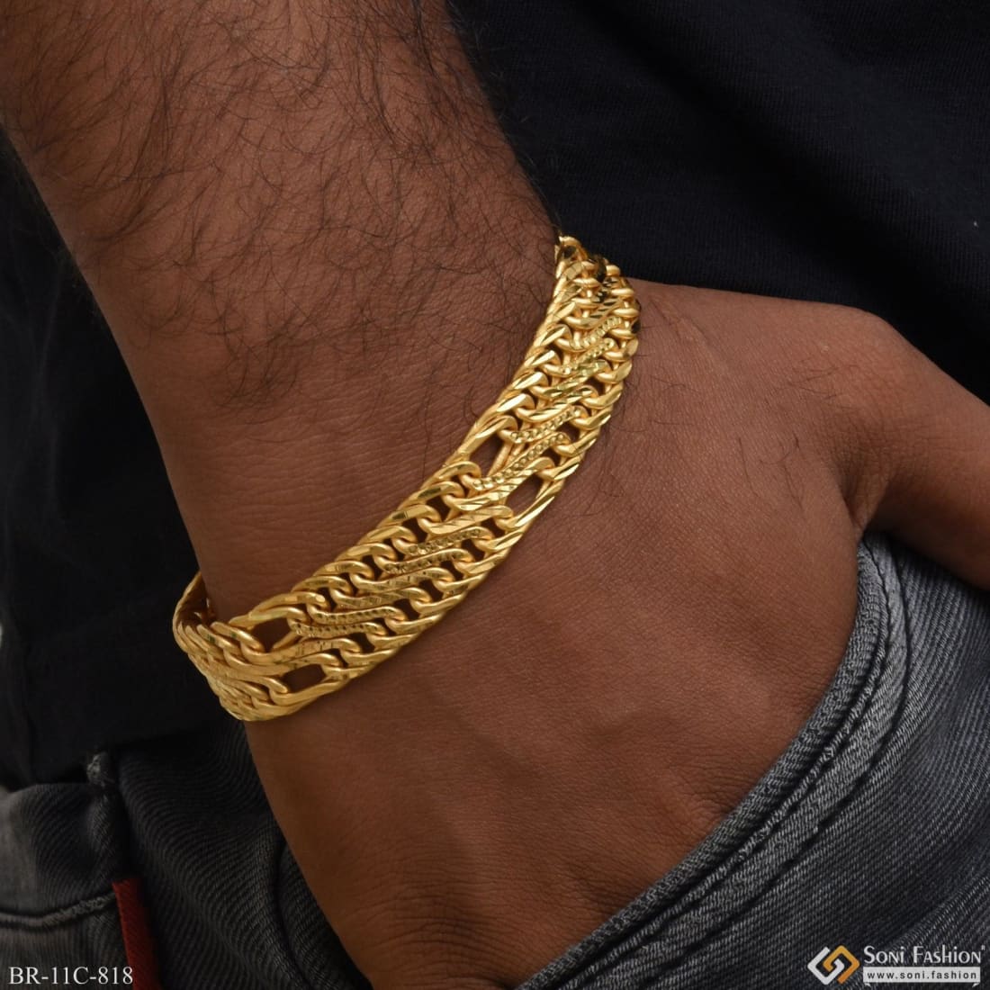 Linked Superior Quality Gorgeous Design Gold Plated Bracelet for Men - Style C818 - Image 4