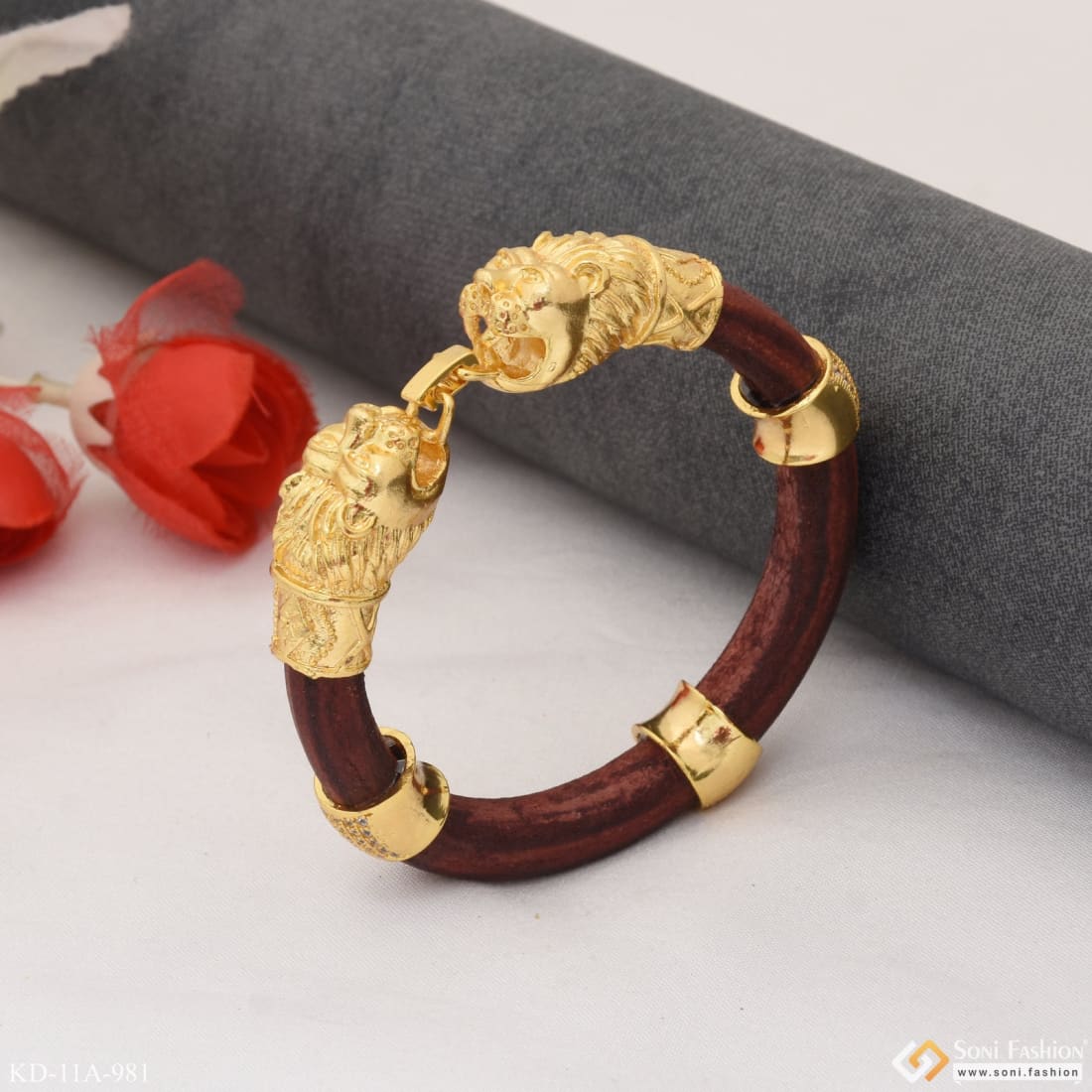 Lion with Diamond Fashionable Design Gold Plated Genda Kada for Men - Style A981 - Image 5