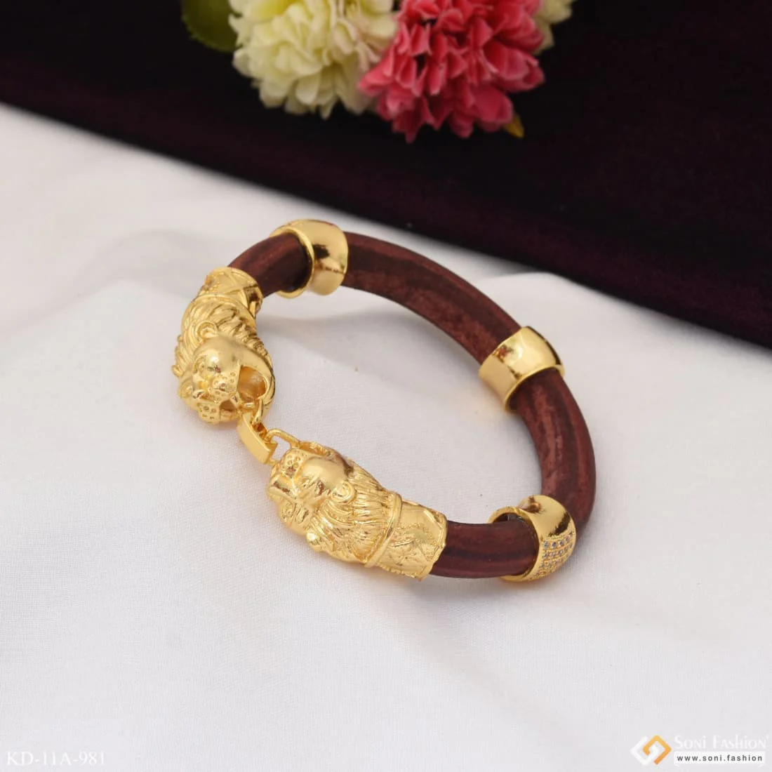 Lion with Diamond Fashionable Design Gold Plated Genda Kada for Men - Style A981 - Image 6