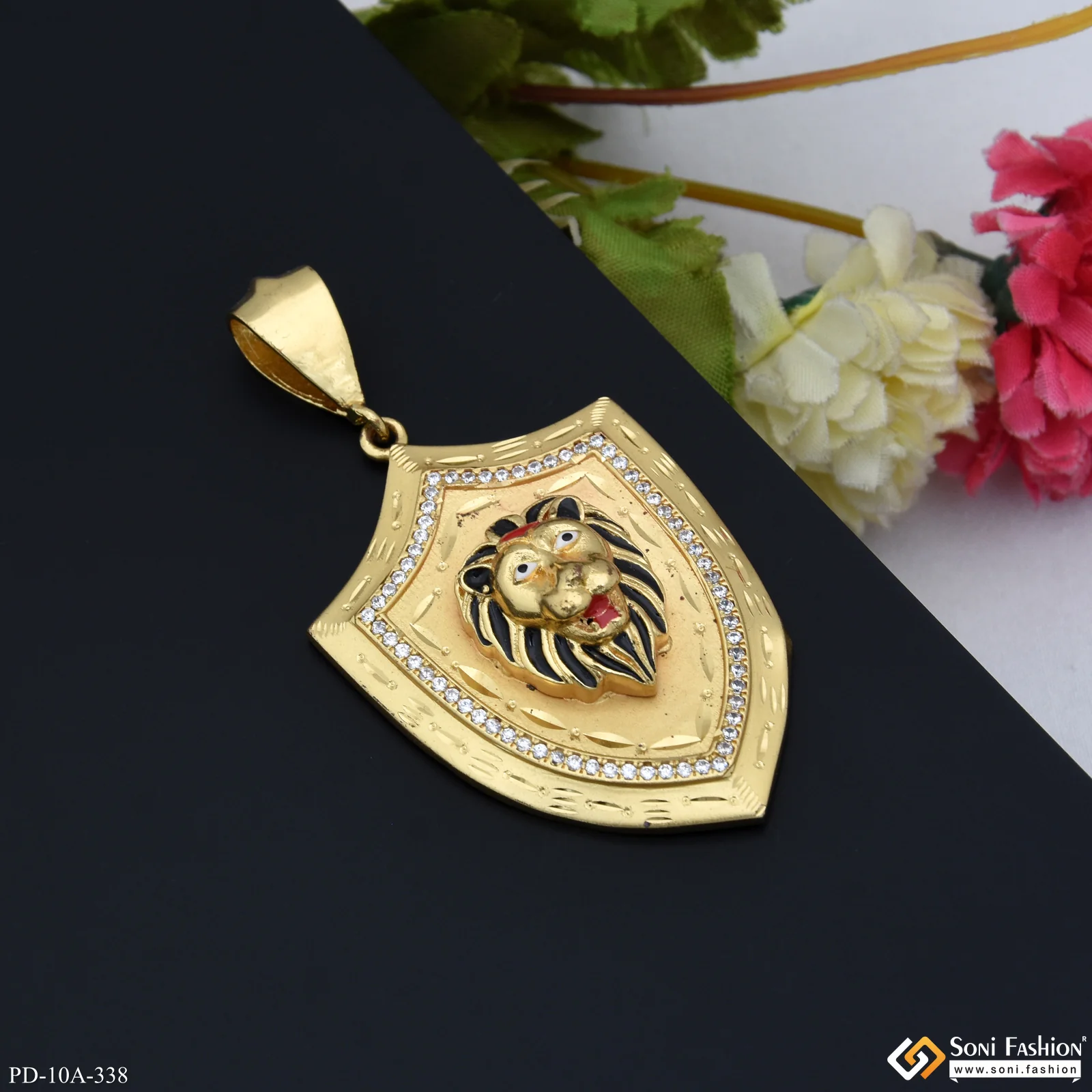 Lion Diamond Pendant Premium-Grade Quality Gold Plated for Men - Style A338 - Image 3