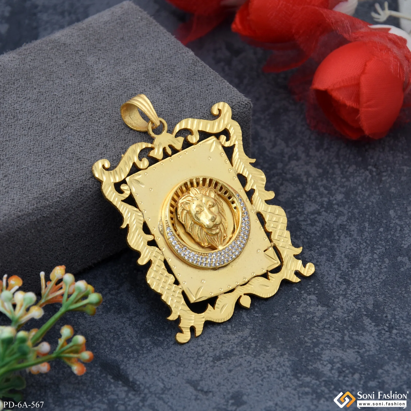 Lion Embossed Pendant with Diamond for Men - Style A567 - Image 3