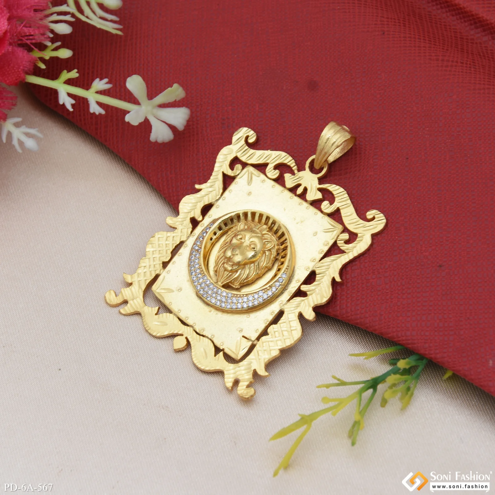 Lion Embossed Pendant with Diamond for Men - Style A567 - Image 4