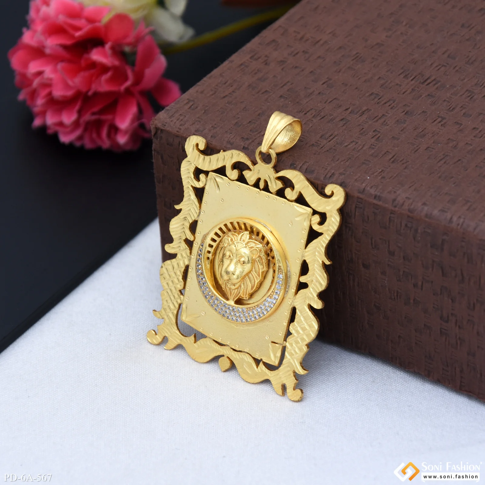Lion Embossed Pendant with Diamond for Men - Style A567 - Image 5