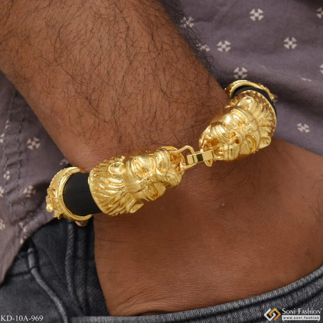 Lion Face Best Quality Elegant Design Gold Plated Genda Kada for Men - Style A969 - Image 3