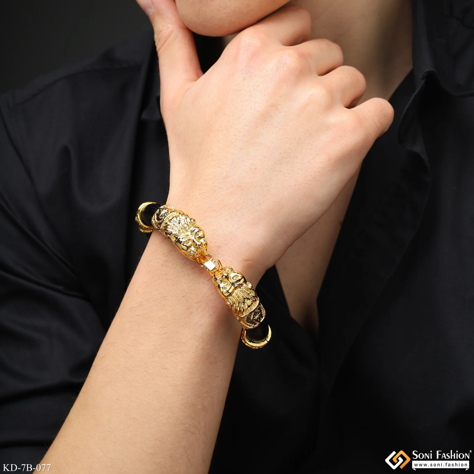 Lion Face Fancy Design High-Quality Gold Plated Genda Kada for Men - Style B077 - Image 3