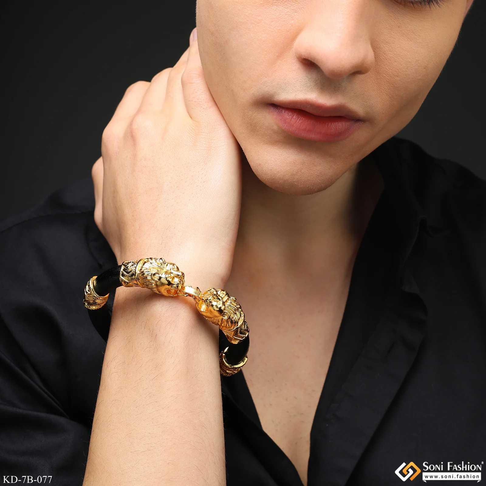 Lion Face Fancy Design High-Quality Gold Plated Genda Kada for Men - Style B077 - Image 4