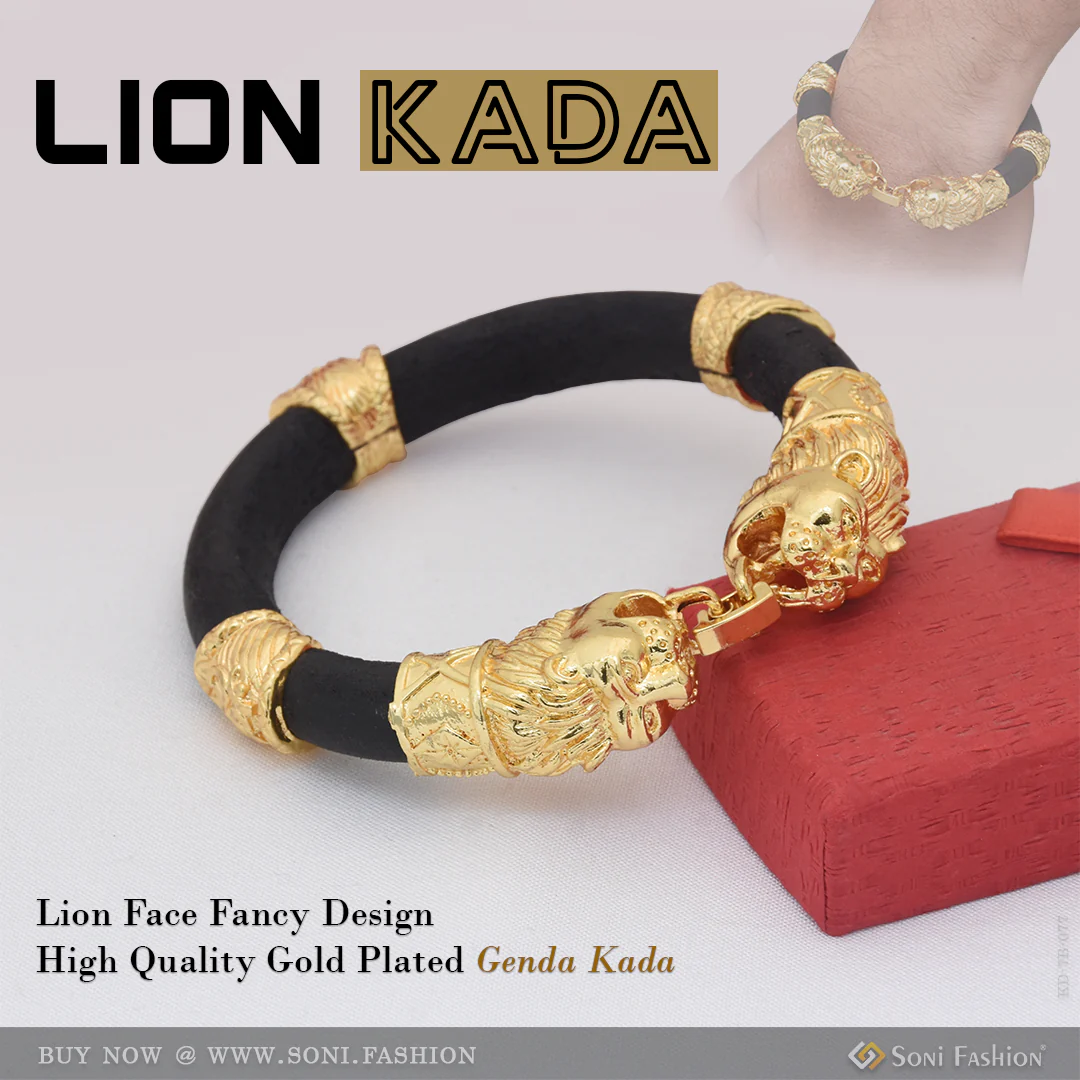 Lion Face Fancy Design High-Quality Gold Plated Genda Kada for Men - Style B077 - Image 6