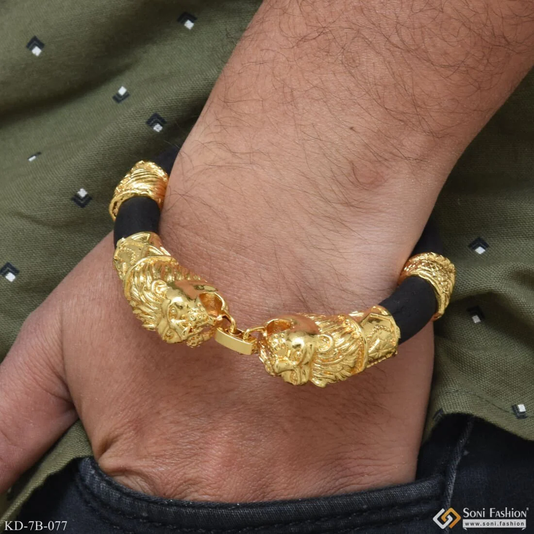Lion Face Fancy Design High-Quality Gold Plated Genda Kada for Men - Style B077 - Image 7