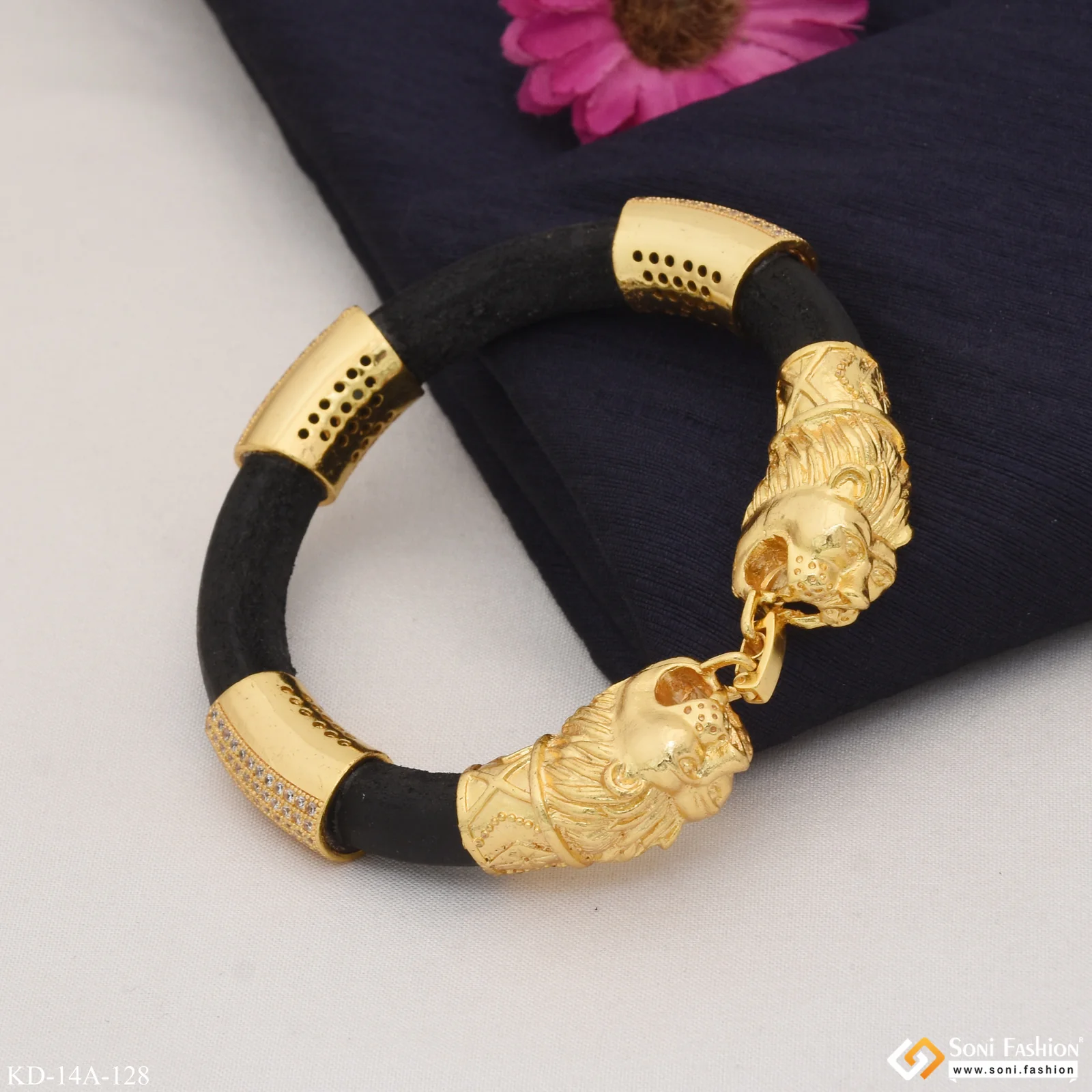 Lion Face Genda Kada with 3 Diamond Cubes with Openable Lock for Men - Style A128 - Image 5