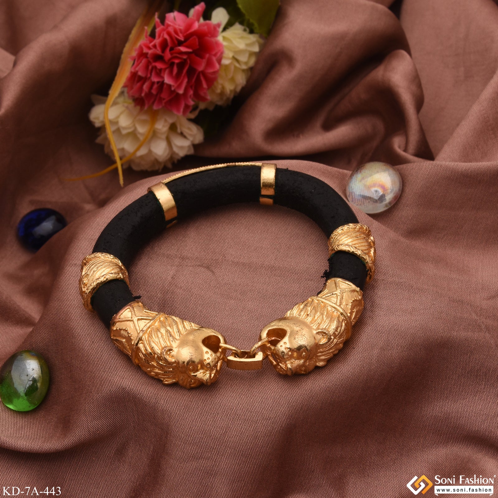 Two-Lion Face & Jay Mataji Best Quality Gold Plated Genda Kada - Style A443 - Image 3