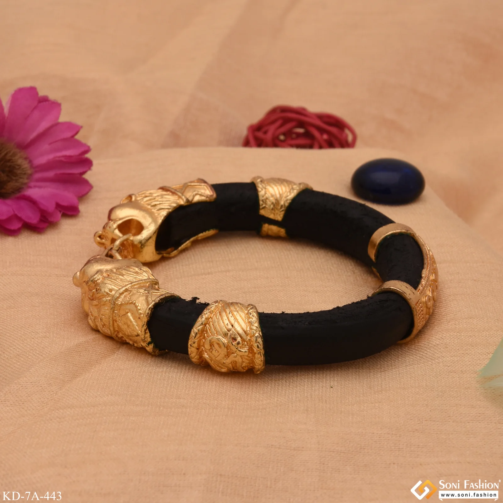 Two-Lion Face & Jay Mataji Best Quality Gold Plated Genda Kada - Style A443 - Image 4