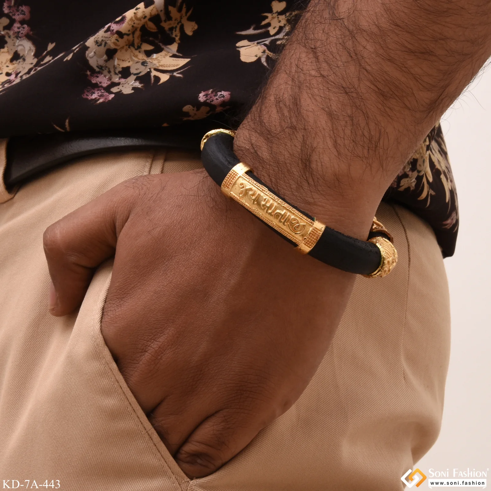 Two-Lion Face & Jay Mataji Best Quality Gold Plated Genda Kada - Style A443 - Image 5