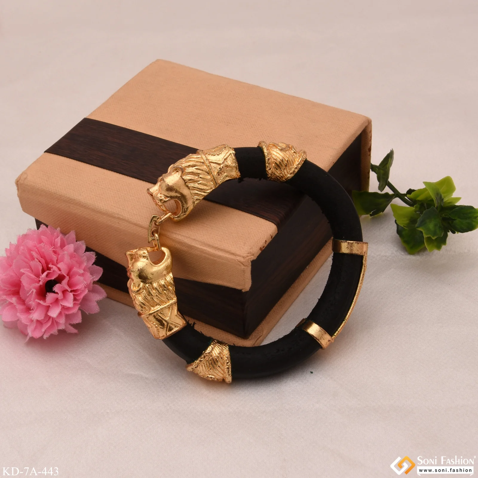 Two-Lion Face & Jay Mataji Best Quality Gold Plated Genda Kada - Style A443 - Image 6