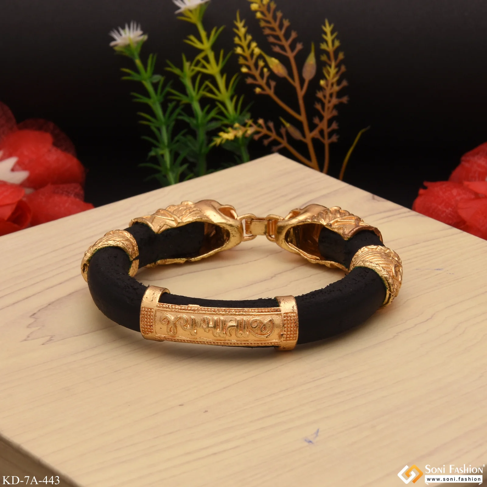 Two-Lion Face & Jay Mataji Best Quality Gold Plated Genda Kada - Style A443 - Image 7