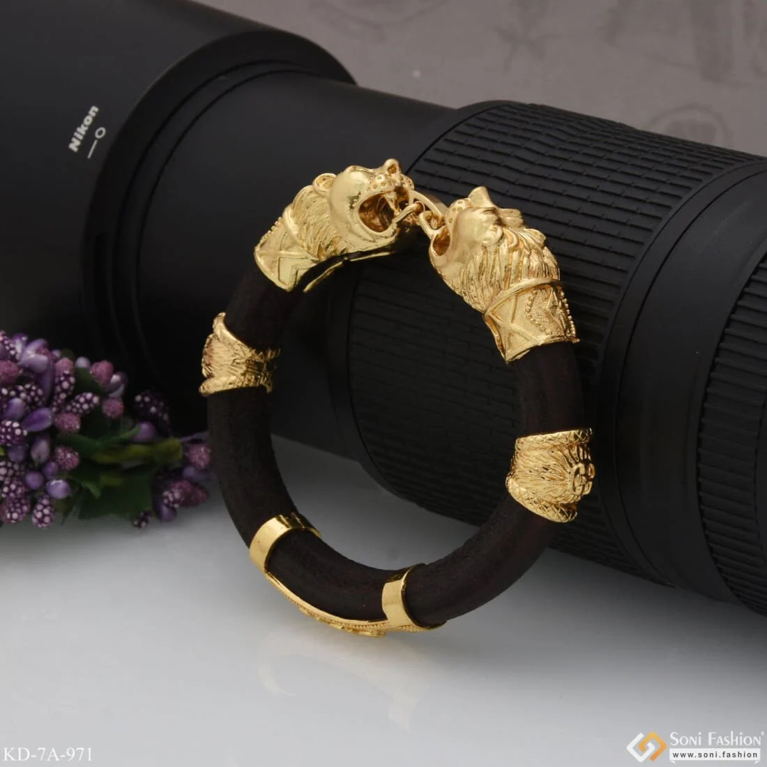 Lion Face & Thakor Gorgeous Design Gold Plated Genda Kada for Men - Style A971 - Image 3