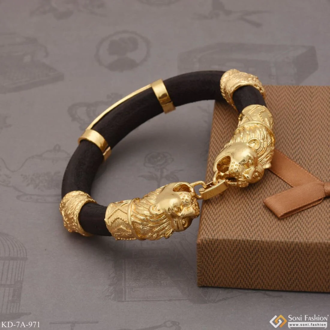 Lion Face & Thakor Gorgeous Design Gold Plated Genda Kada for Men - Style A971 - Image 4