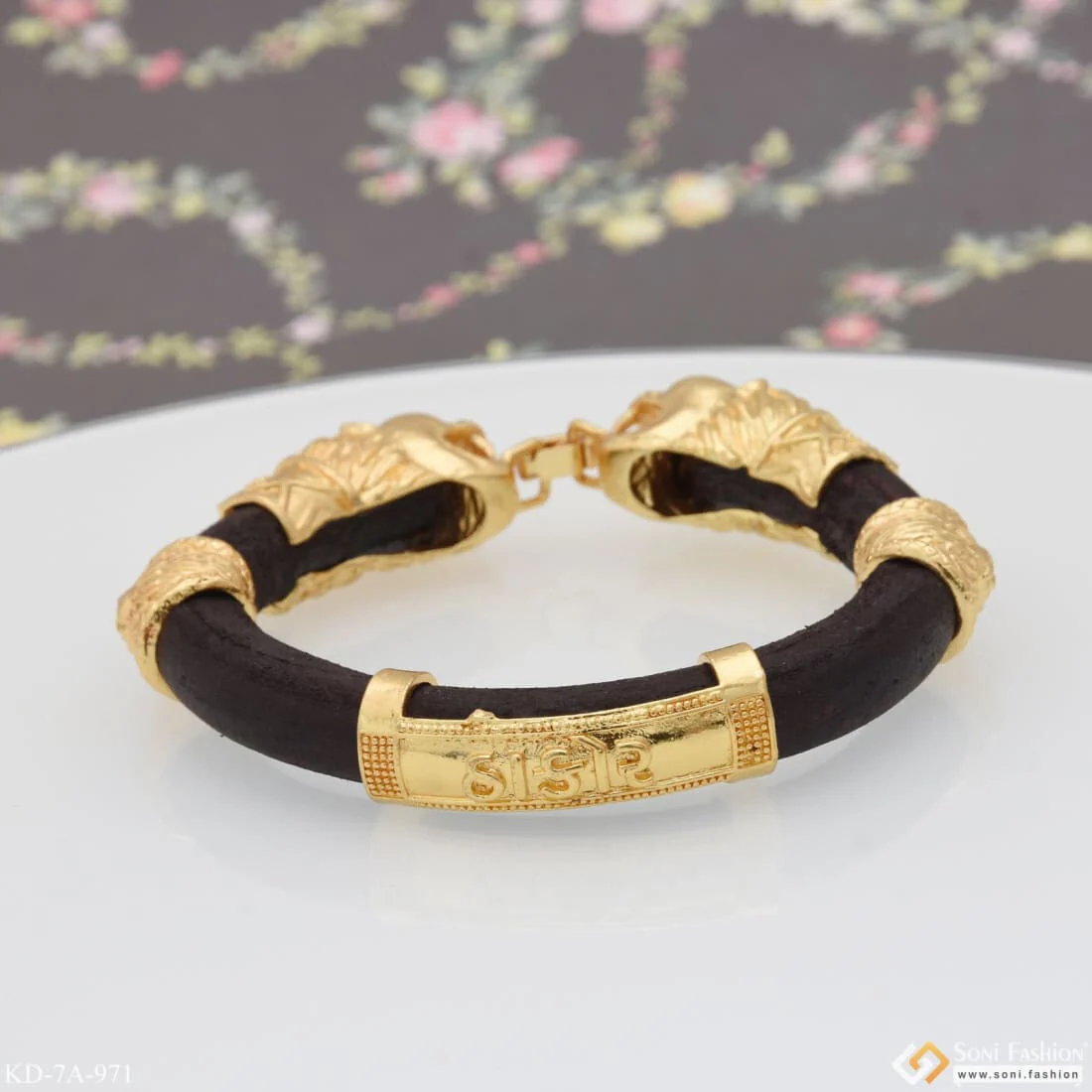 Lion Face & Thakor Gorgeous Design Gold Plated Genda Kada for Men - Style A971 - Image 5