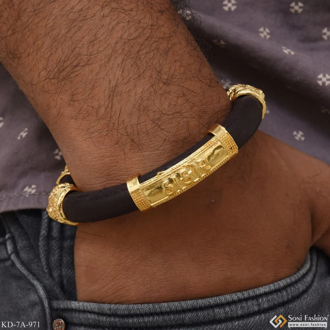 Lion Face & Thakor Gorgeous Design Gold Plated Genda Kada for Men - Style A971 - Image 6