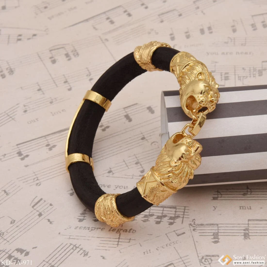 Lion Face & Thakor Gorgeous Design Gold Plated Genda Kada for Men - Style A971 - Image 7