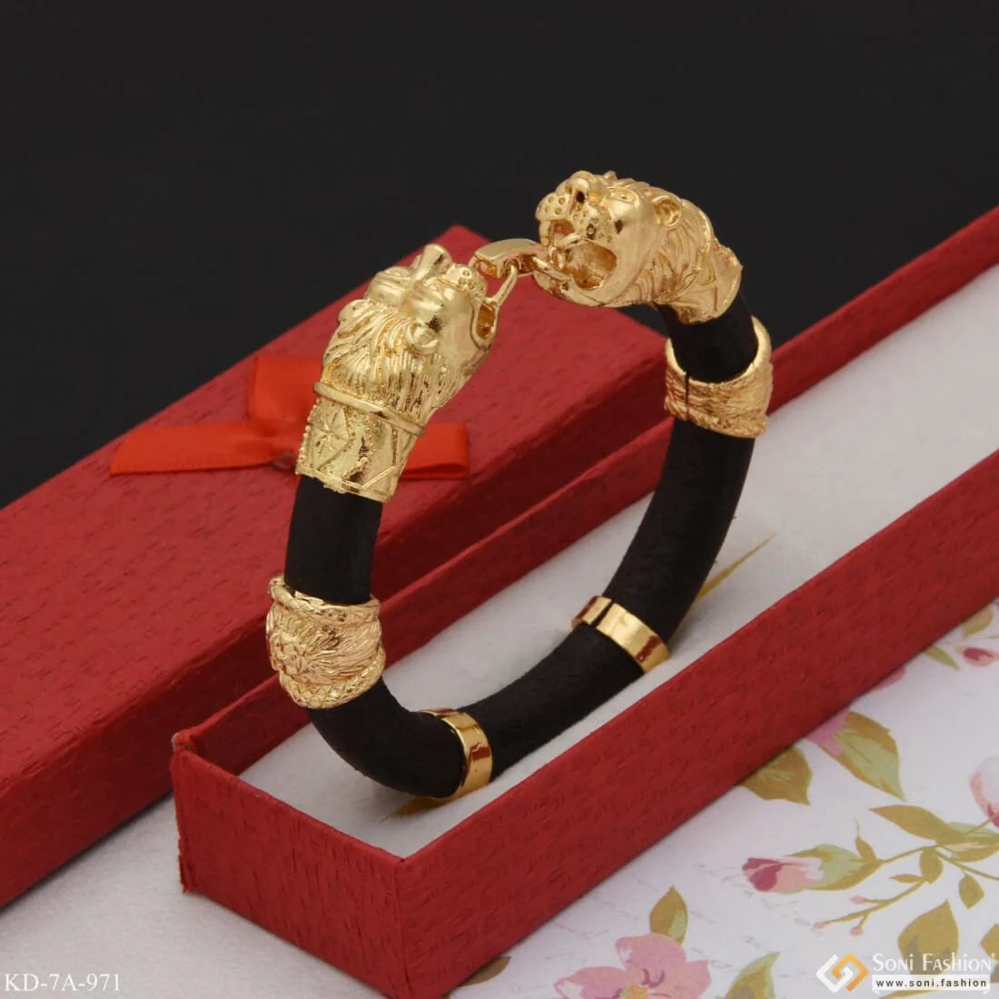 Lion Face & Thakor Gorgeous Design Gold Plated Genda Kada for Men - Style A971 - Image 8