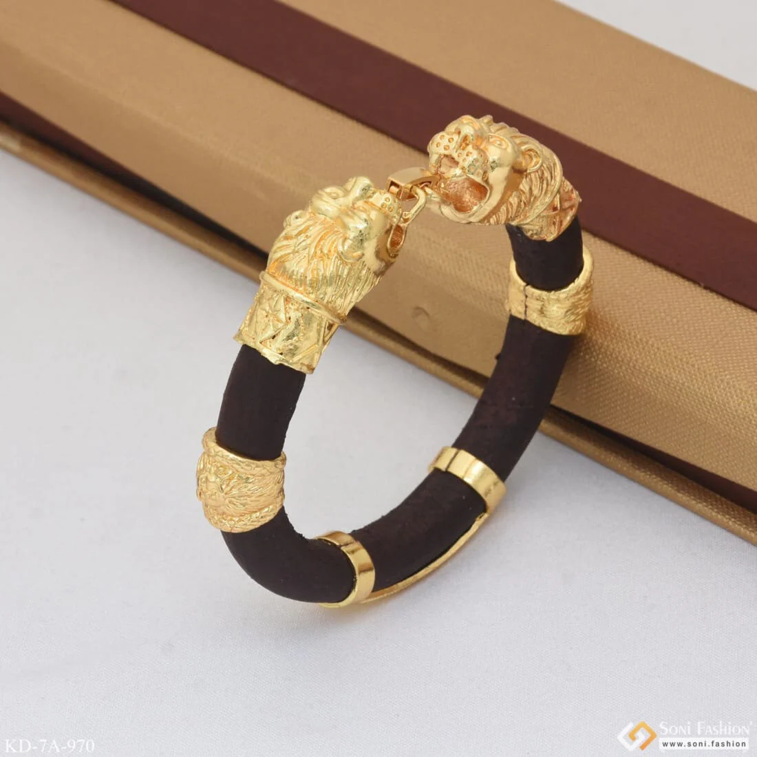 Lion Face & Thakor Sophisticated Design Gold Plated Genda Kada For Men - Style A970 - Image 3