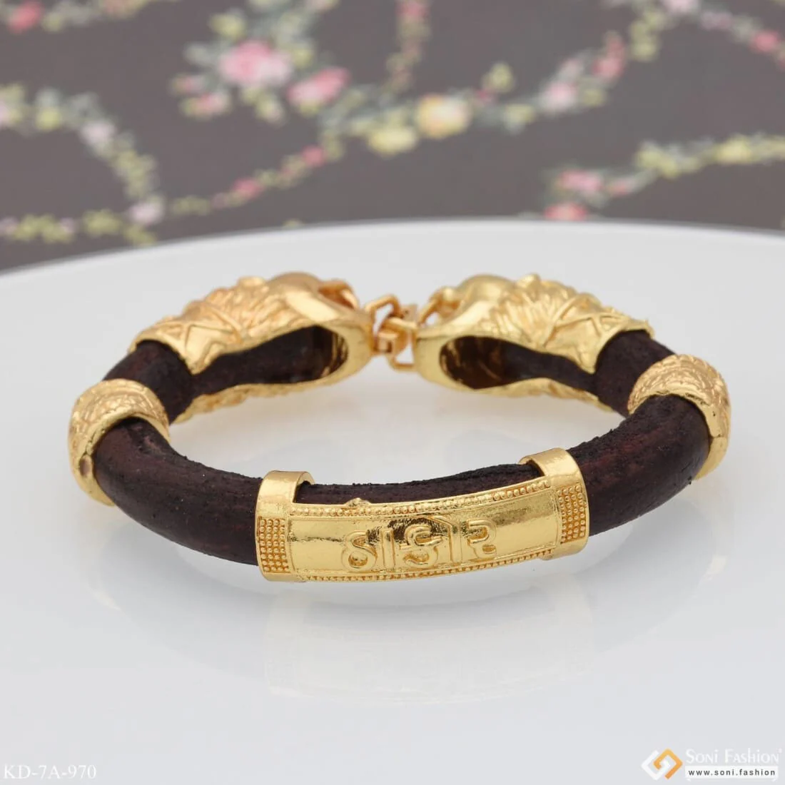 Lion Face & Thakor Sophisticated Design Gold Plated Genda Kada For Men - Style A970 - Image 5