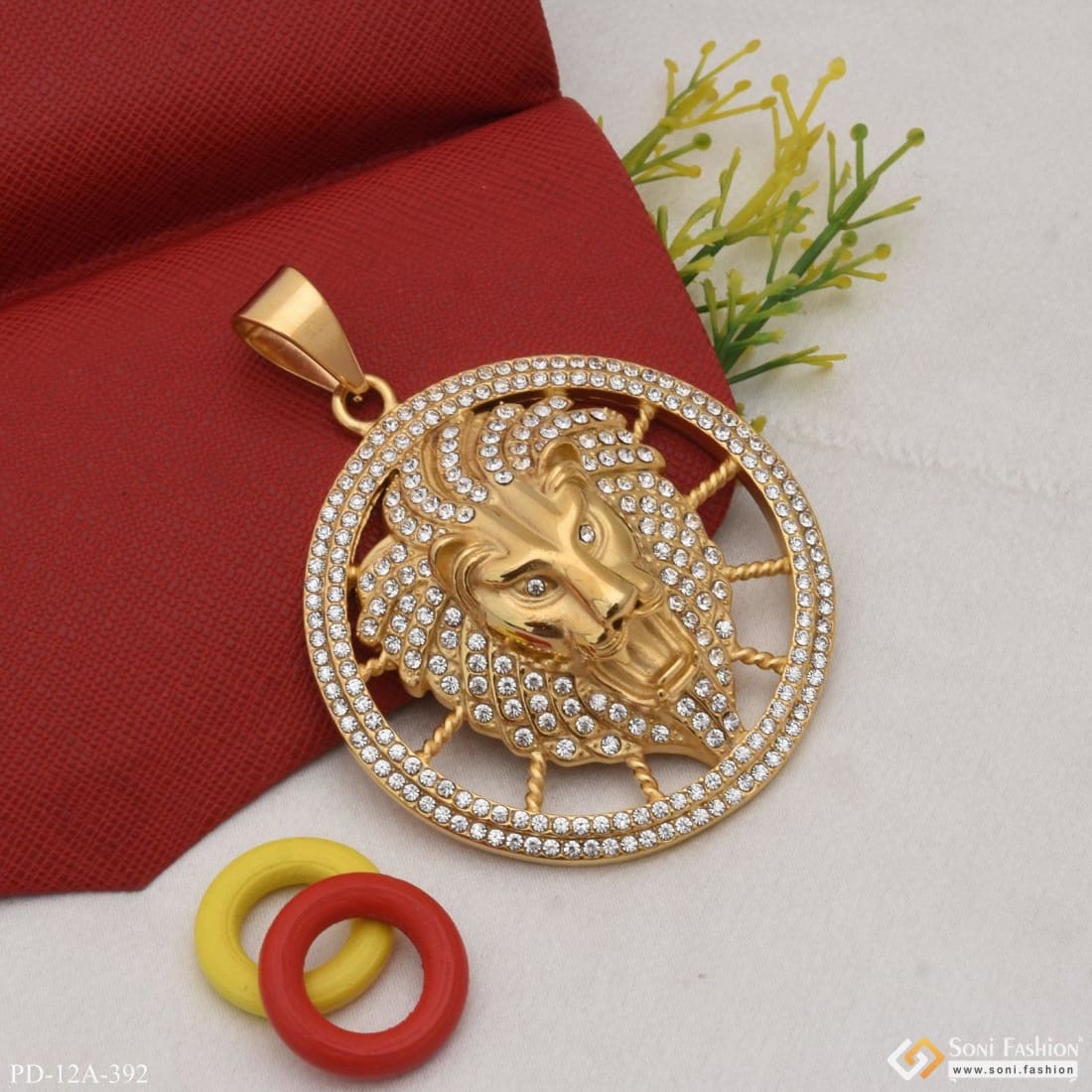 Big Lion Fully-diamond Stainless Steel Pendant Gold Plated For Men - Style A392 - Image 3