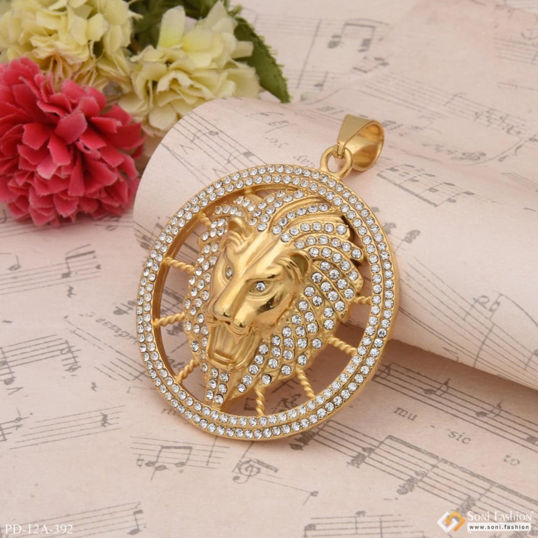Big Lion Fully-diamond Stainless Steel Pendant Gold Plated For Men - Style A392 - Image 4