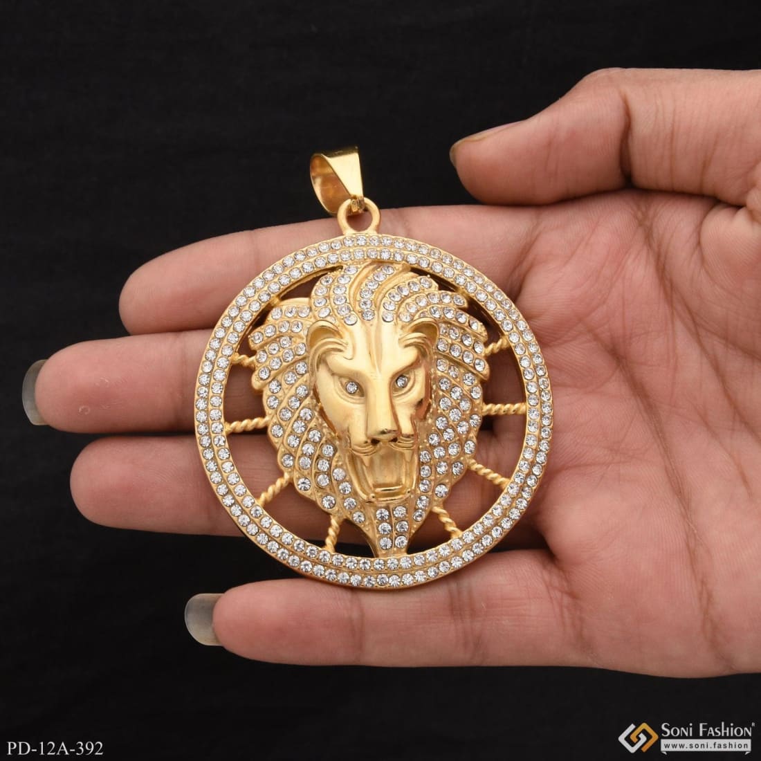 Big Lion Fully-diamond Stainless Steel Pendant Gold Plated For Men - Style A392 - Image 5
