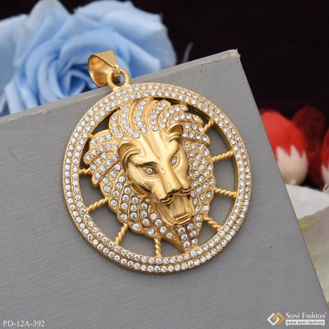 Big Lion Fully-diamond Stainless Steel Pendant Gold Plated For Men - Style A392 - Image 6