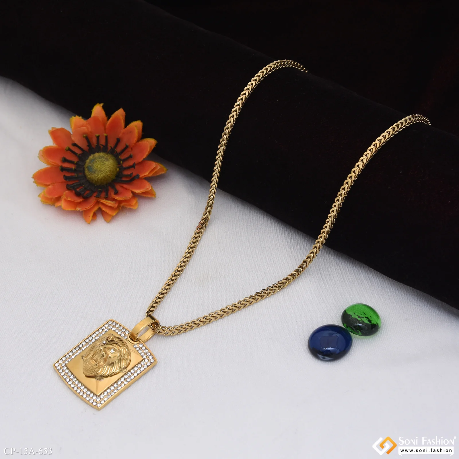 Lion Golden Color Pendant With Chain for Men - Style A653 - Image 3