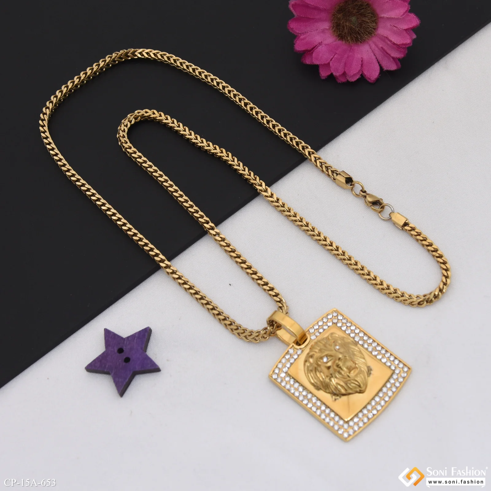 Lion Golden Color Pendant With Chain for Men - Style A653 - Image 4