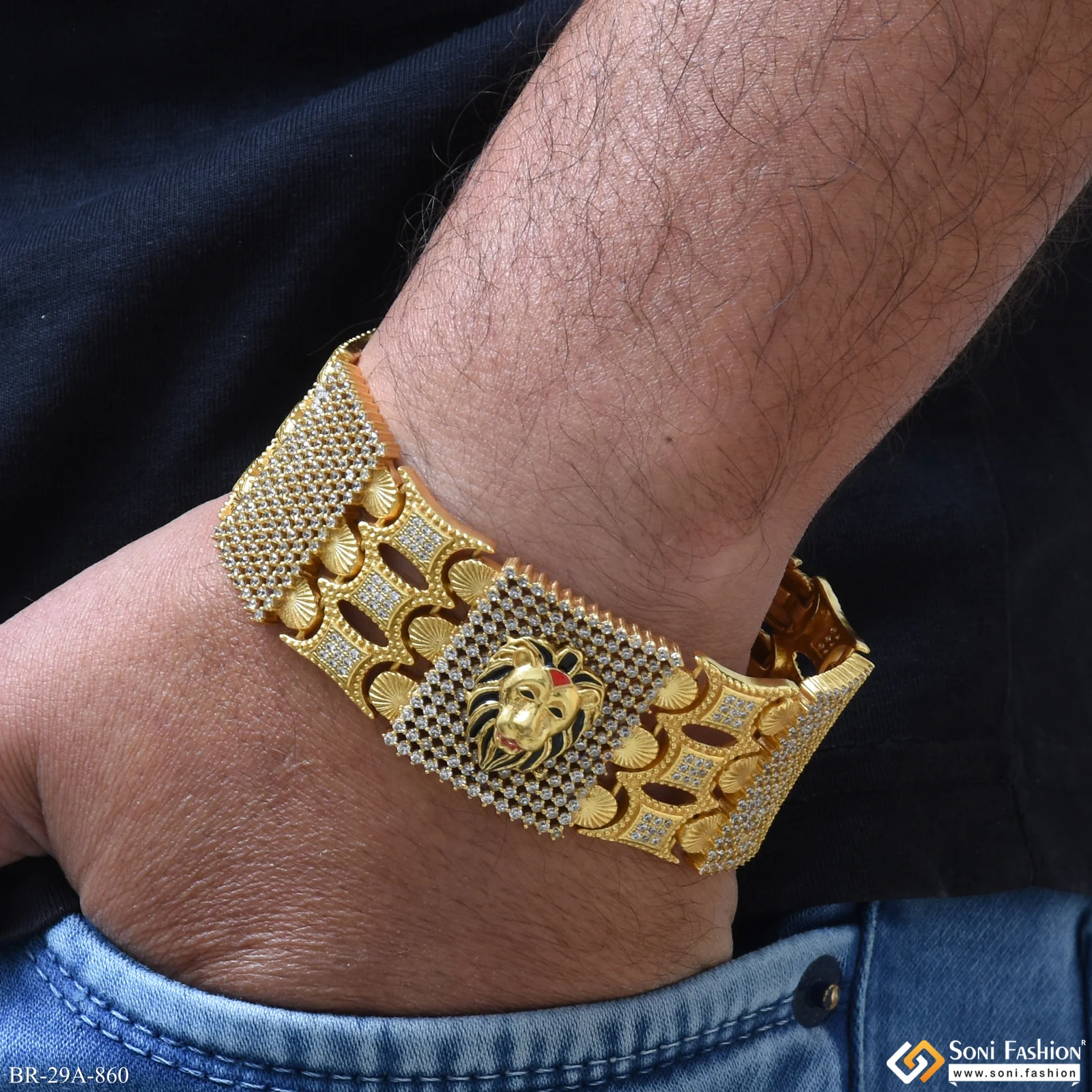Lion Handmade Gold Plated 23 Diamonds Line Bracelet - Style A860