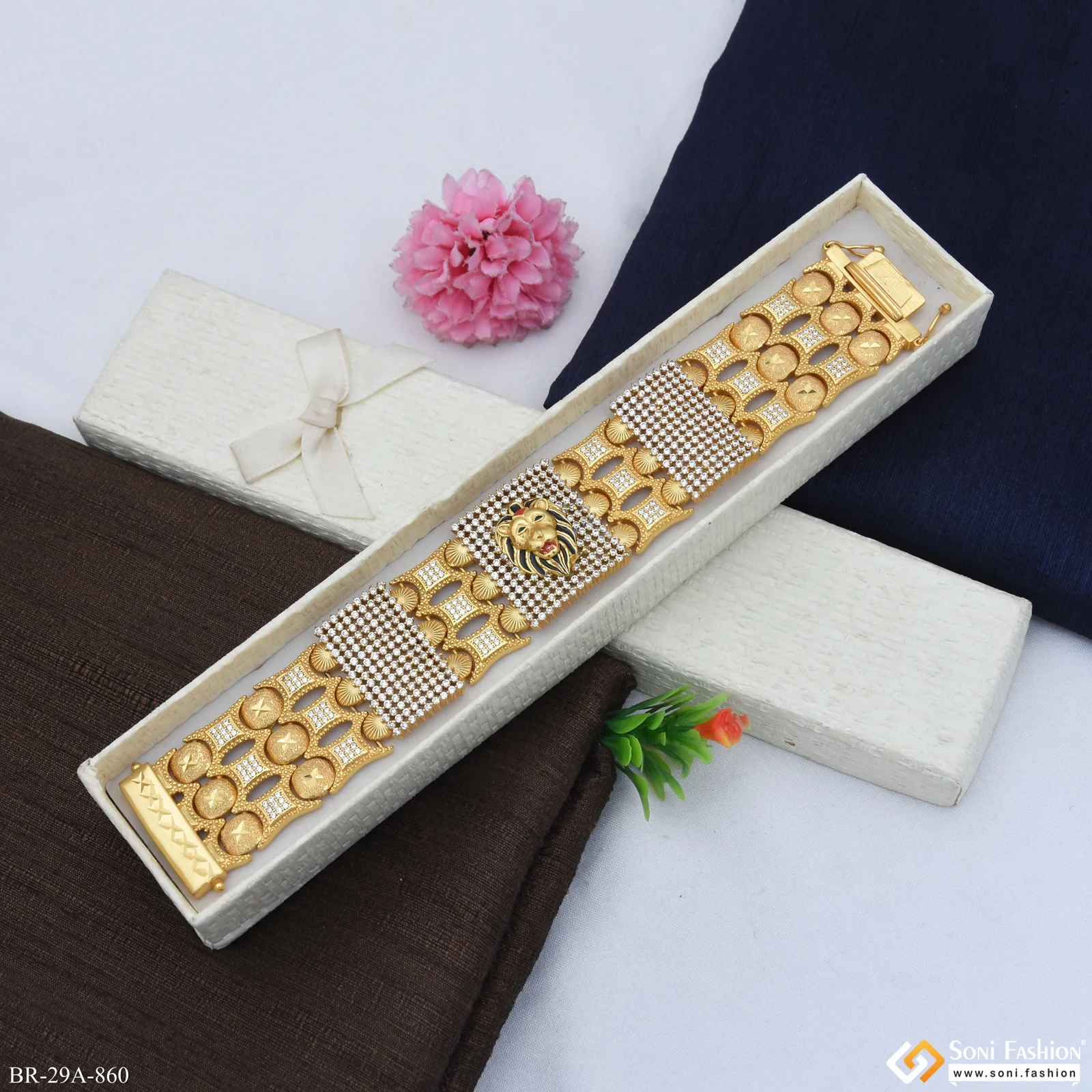 Lion Handmade Gold Plated 23 Diamonds Line Bracelet - Style A860 - Image 2