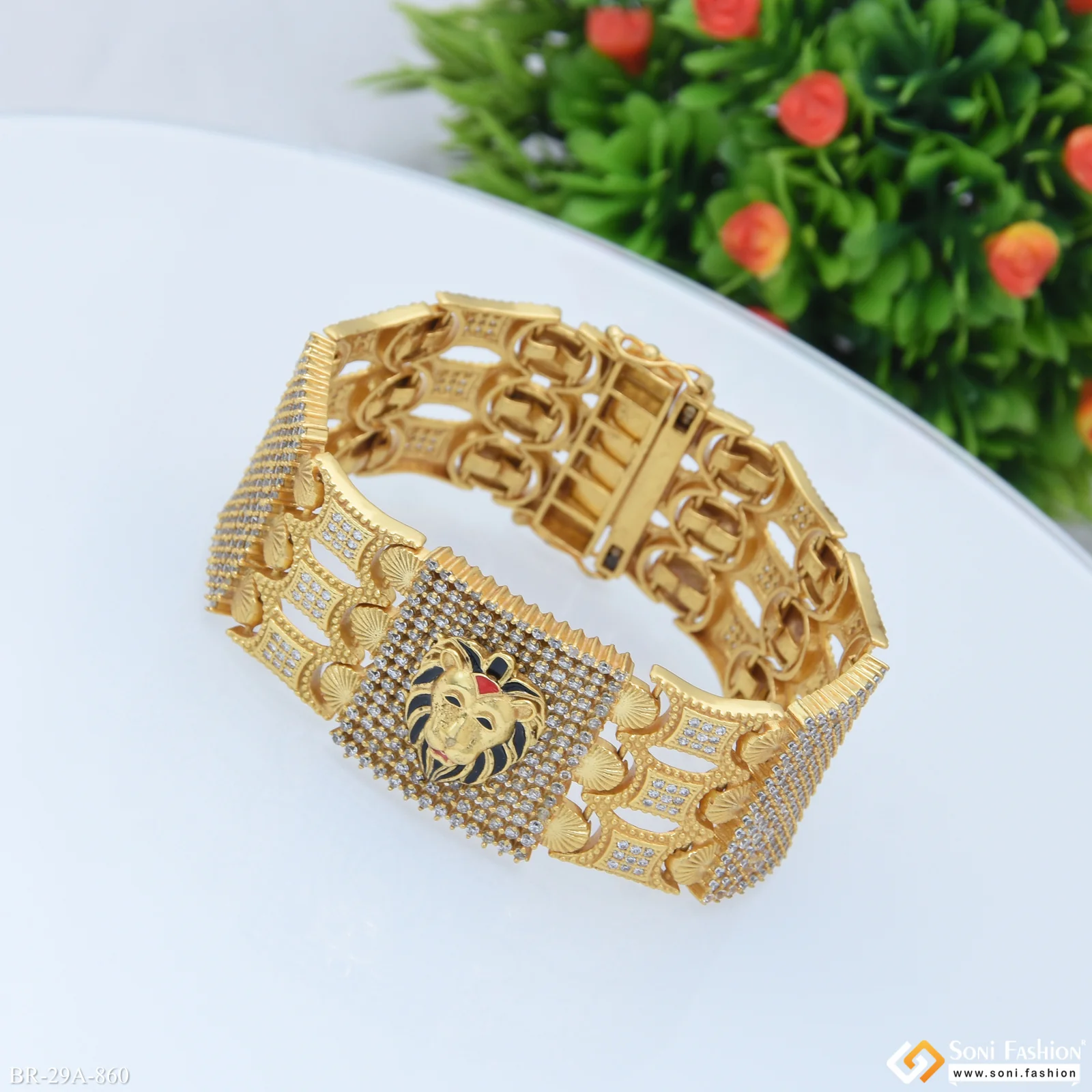 Lion Handmade Gold Plated 23 Diamonds Line Bracelet - Style A860 - Image 4