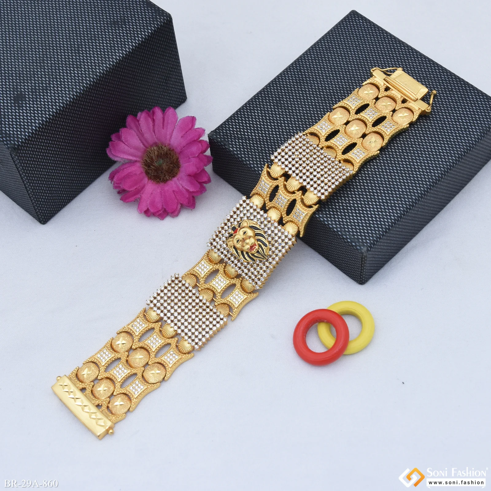 Lion Handmade Gold Plated 23 Diamonds Line Bracelet - Style A860 - Image 5