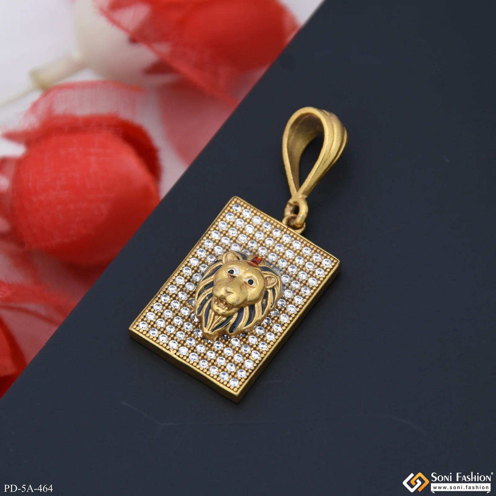 Lion Logo Gold Plated Pendant With Diamonds - Style A464 - Image 3
