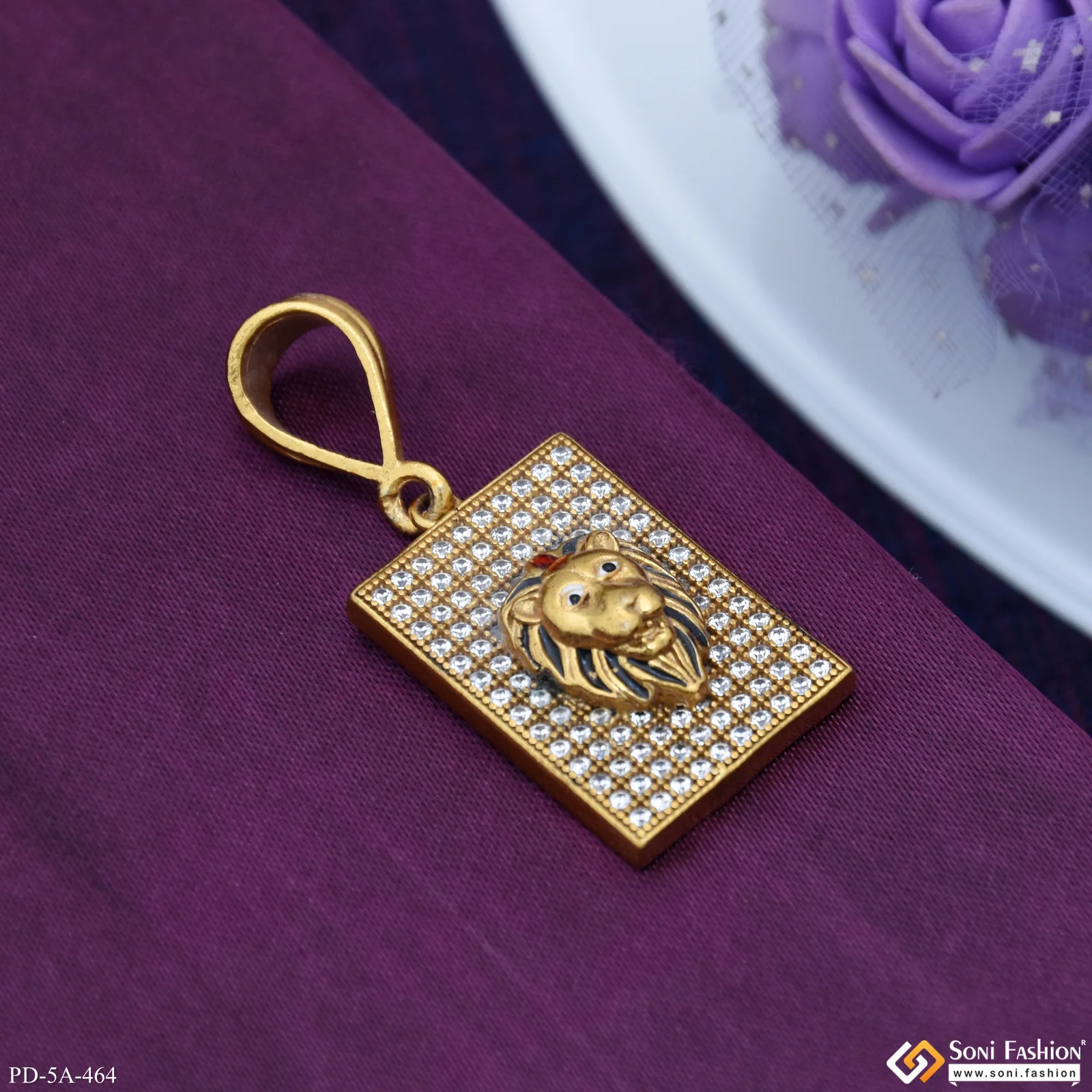 Lion Logo Gold Plated Pendant With Diamonds - Style A464 - Image 4