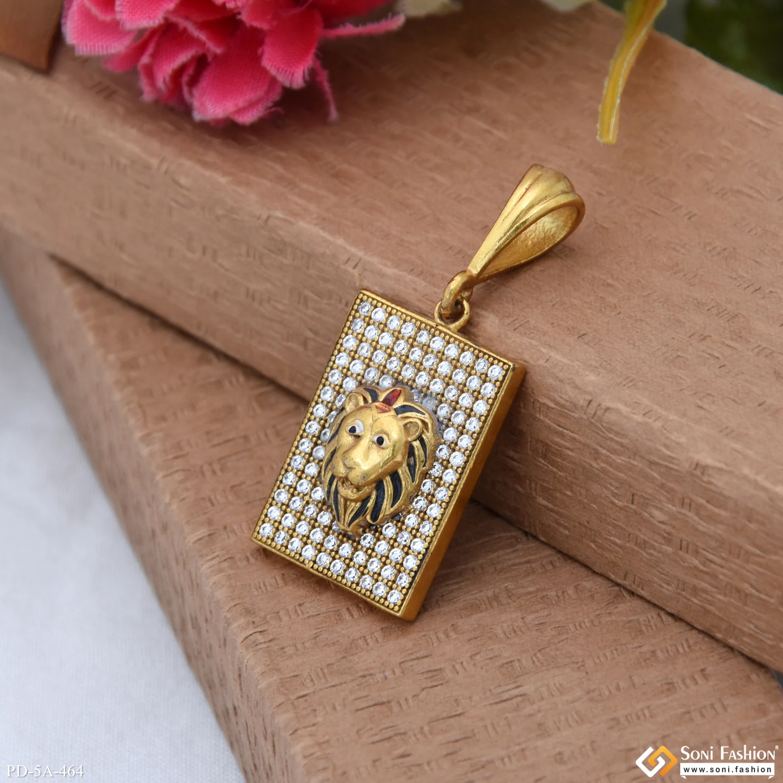 Lion Logo Gold Plated Pendant With Diamonds - Style A464 - Image 5