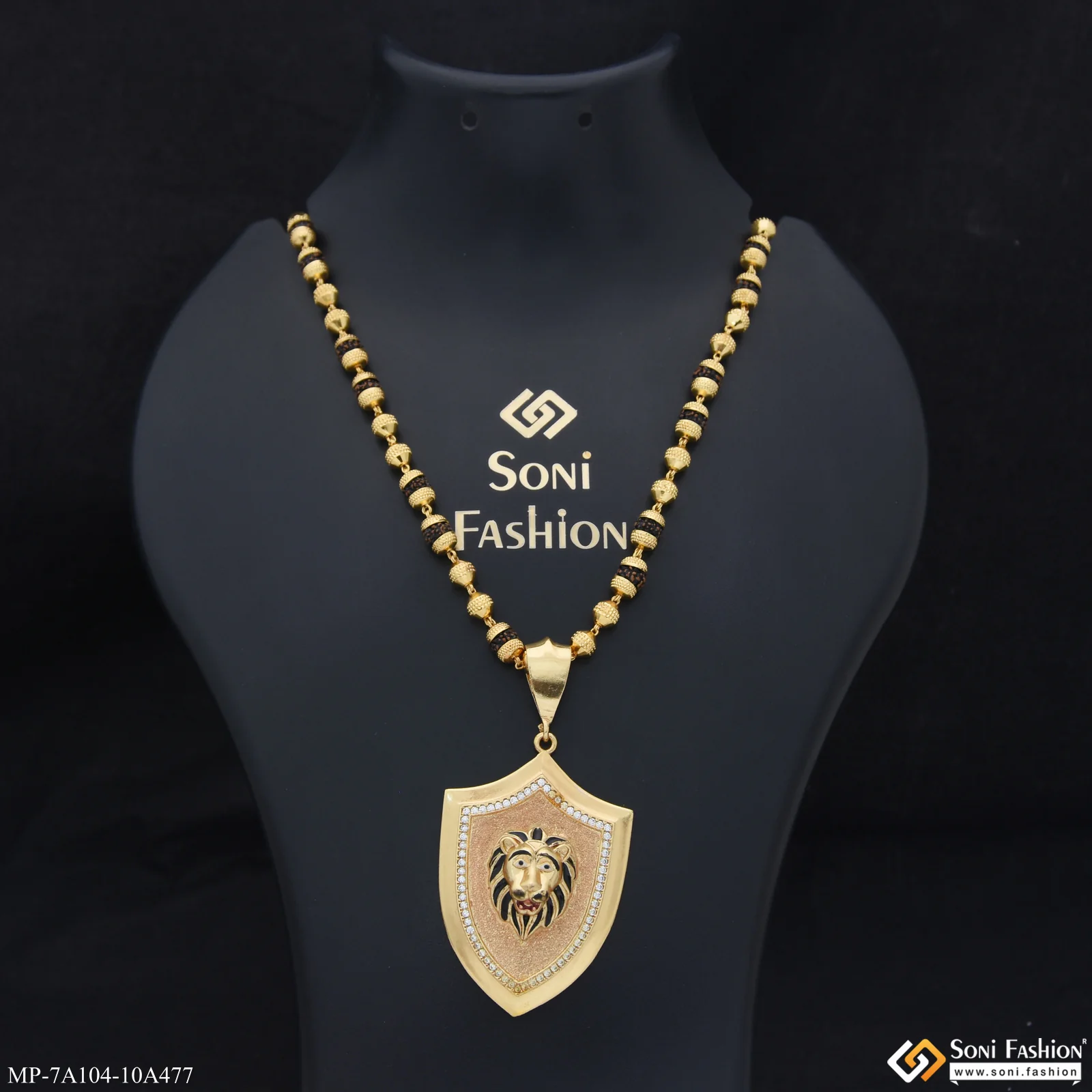 Lion Prominent Design Pendant with Rudraksha Mala for Men (MP-A104-A477)