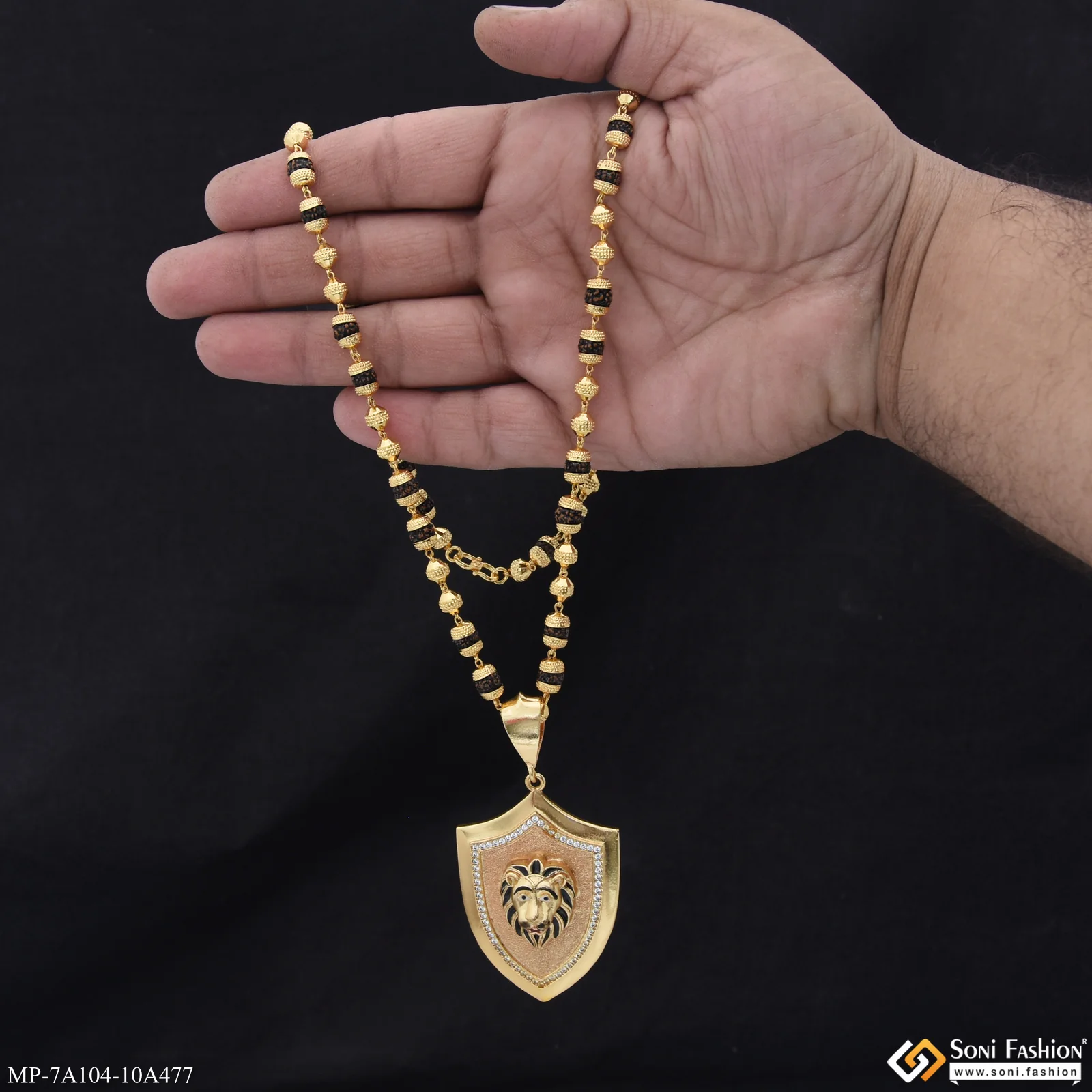 Lion Prominent Design Pendant with Rudraksha Mala for Men (MP-A104-A477) - Image 2