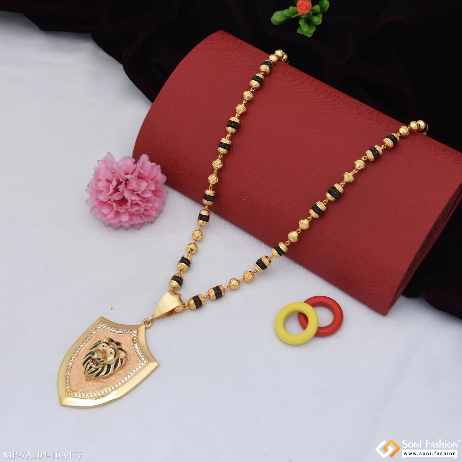 Lion Prominent Design Pendant with Rudraksha Mala for Men (MP-A104-A477) - Image 3
