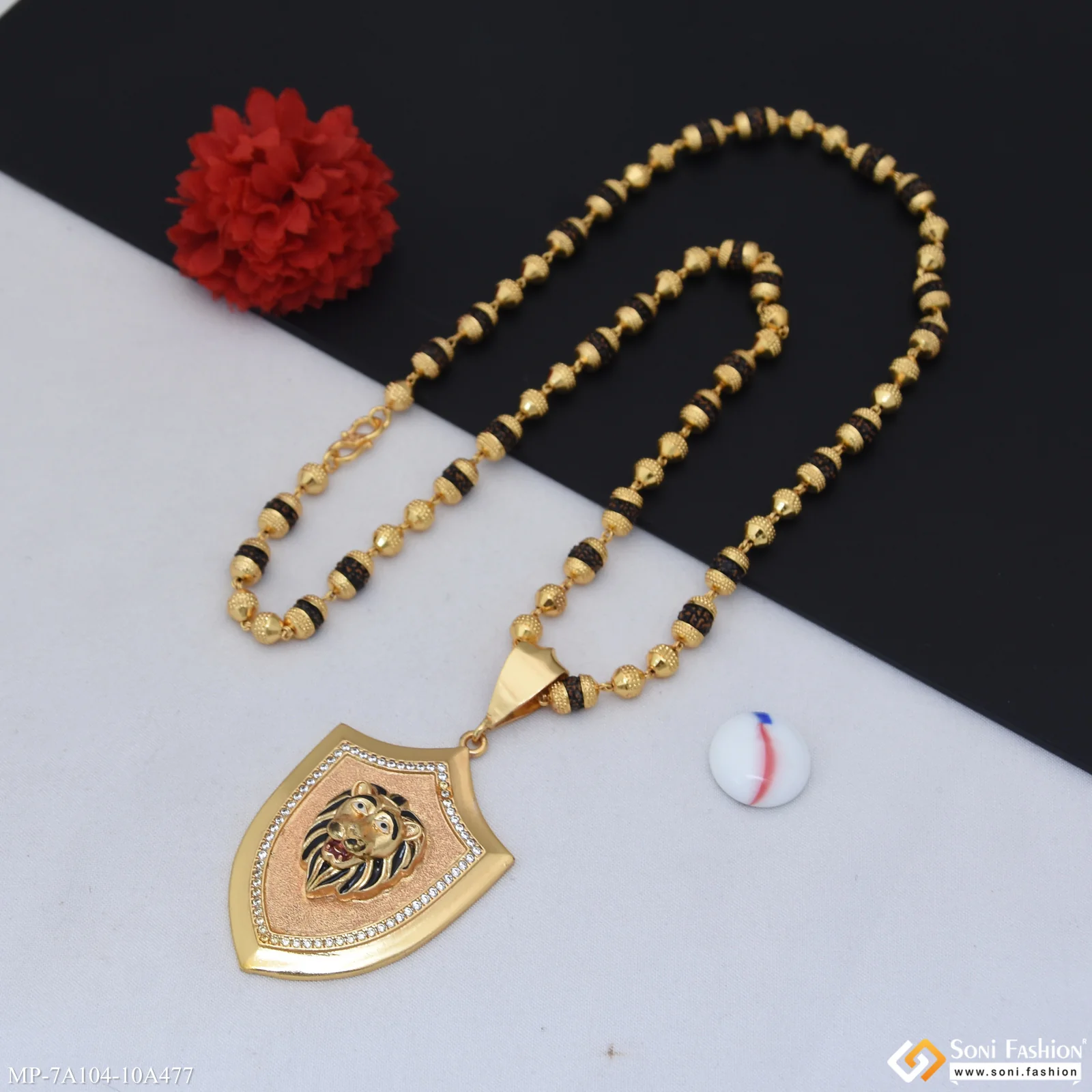 Lion Prominent Design Pendant with Rudraksha Mala for Men (MP-A104-A477) - Image 4