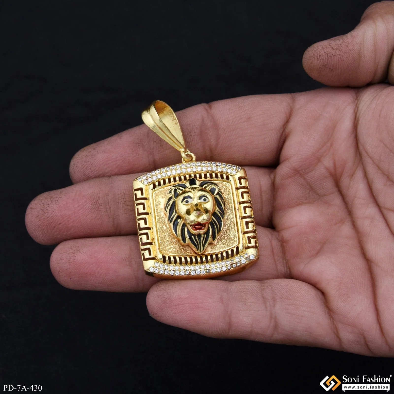 Lion With Black Color Gold Plated Pendant For Men - Style A430
